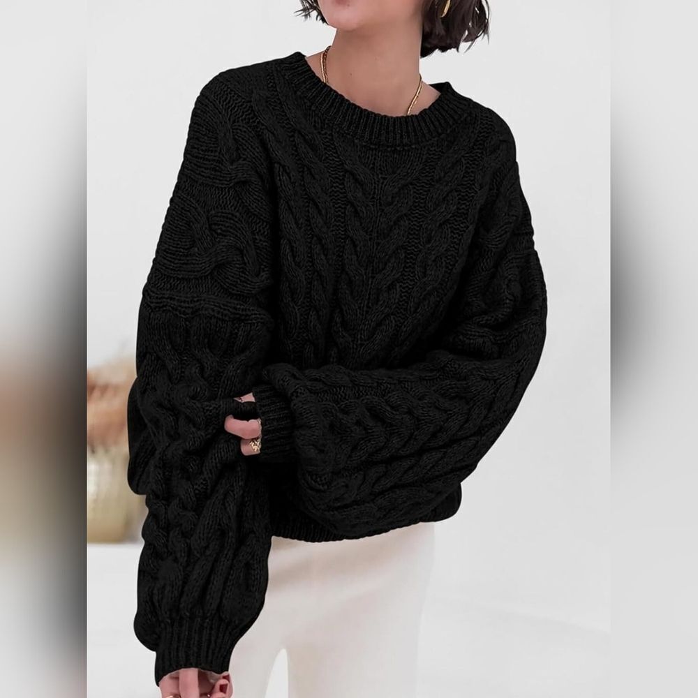 Cable Chunky Knit Long Sleeve Sweater Black